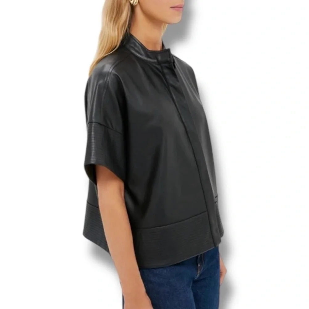 NEW Tuckernuck Sofia Shirt Faux Leather Trapunto Stitch Button Up Black M